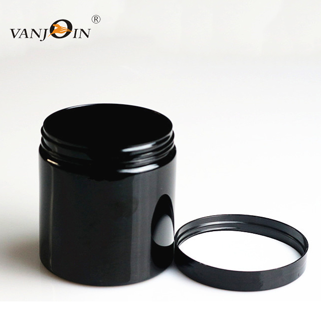 High Quality 68mm 89mm Mouth Straight Side Black Empty PET Plastic Jar for Cream