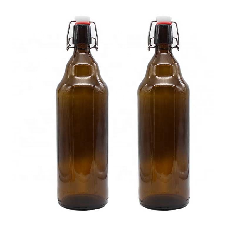 High Quality 750ml Round Glass Wine Bottles Wholesale Amber Wine Bottle with Swinging Cap