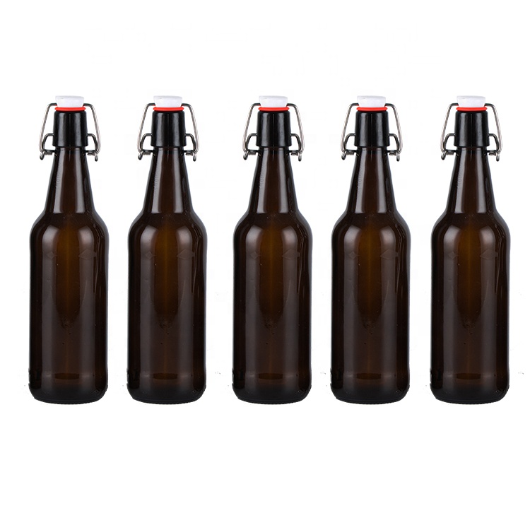 High Quality 750ml Round Glass Wine Bottles Wholesale Amber Wine Bottle with Swinging Cap