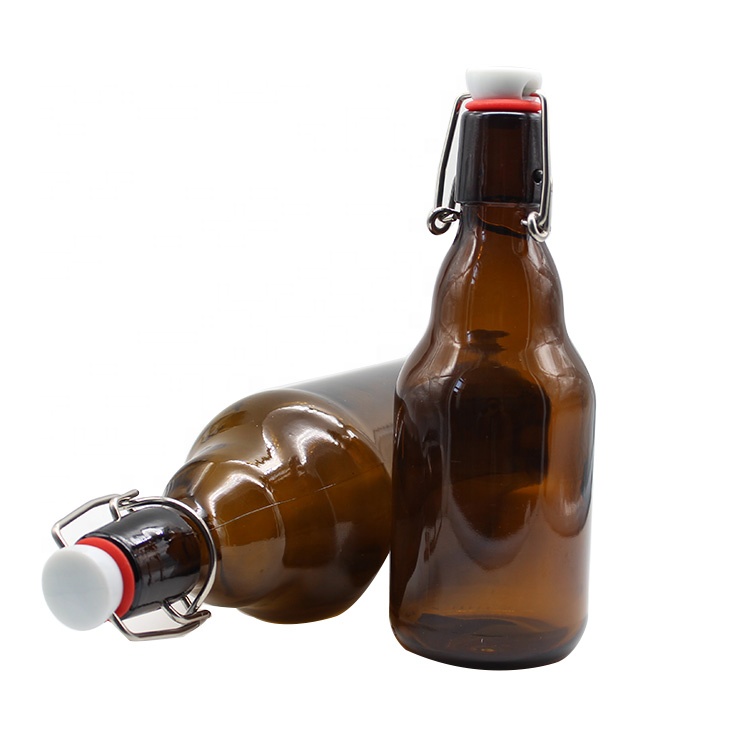 High Quality 750ml Round Glass Wine Bottles Wholesale Amber Wine Bottle with Swinging Cap
