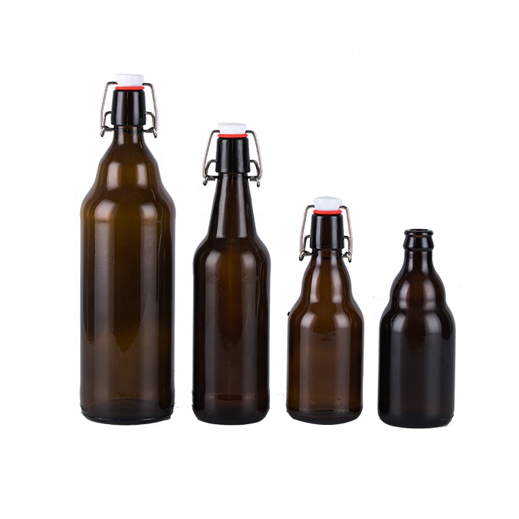 High Quality 750ml Round Glass Wine Bottles Wholesale Amber Wine Bottle with Swinging Cap