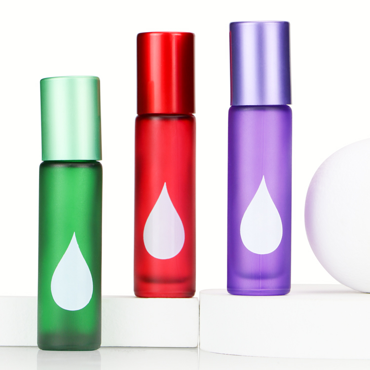 High Quality 8ml 10ml red pink glass roll on bottles with stainless steel roller ball roll on bottle for perfume