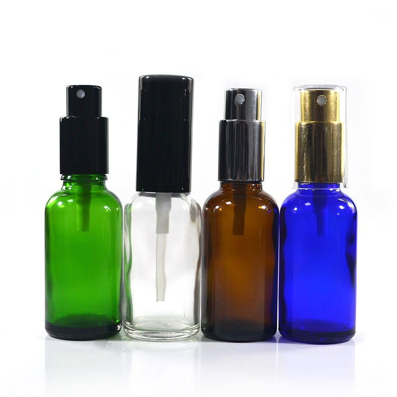 High Quality Amber Clear Green Blue Fine Mist Glass Bottle with golden silver black pump sprayer