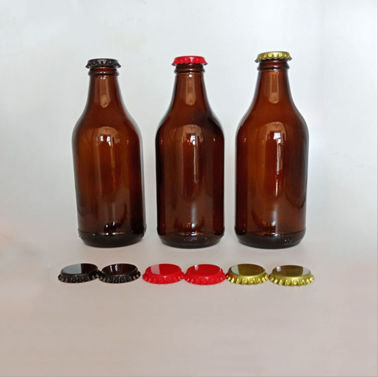 High Quality Amber Color 296ml Glass Wine Bottle Glass Beer Bottle With Crown Cap