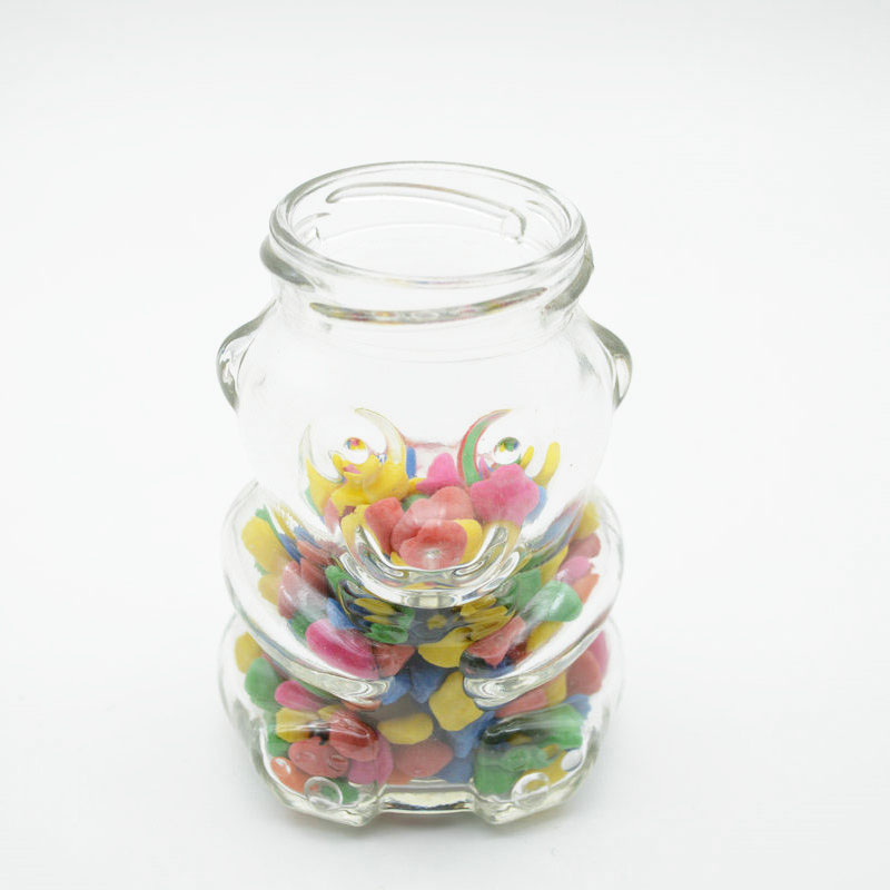 High Quality Bear Shaped Small Clear Empty Food Grade Glass Candy Jar Cookies Storage Bottle