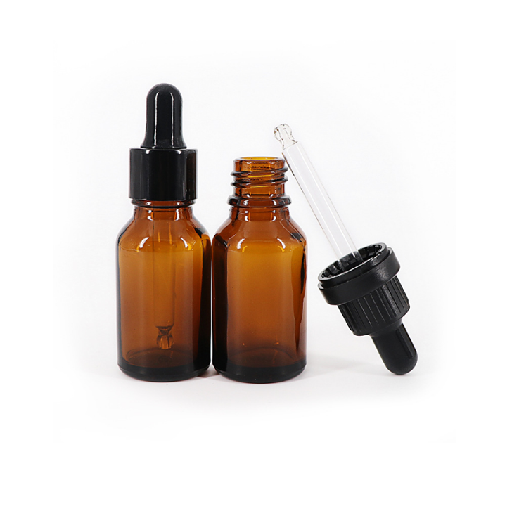 High Quality Black Amber Boston Round Glass Dropper Bottle