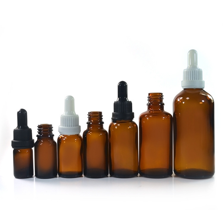 High Quality Black Amber Boston Round Glass Dropper Bottle