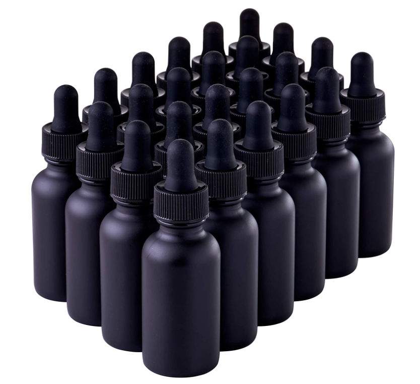 High Quality Black Coated Boston Round Essential Oils Aromatherapy Glass Bottles Jar With Black dropper cap, 1oz