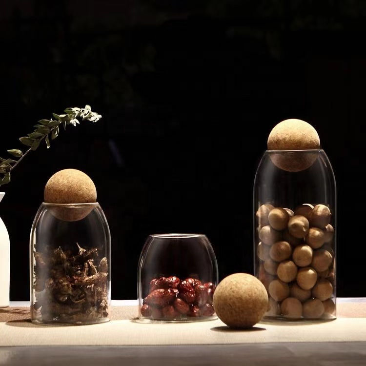 High Quality Borosilicate Glass Storage Cylinder Jars with Cork Lid Wholesale