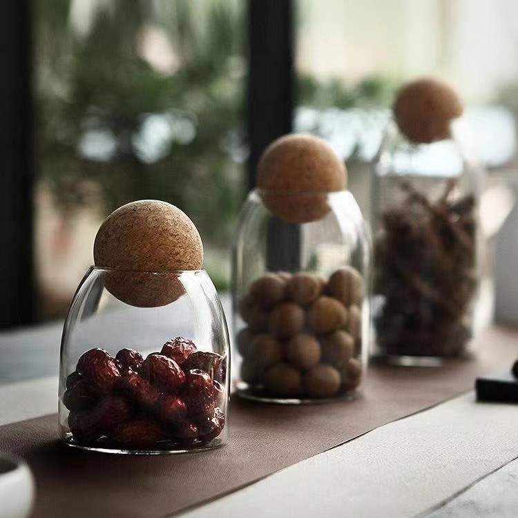 High Quality Borosilicate Glass Storage Cylinder Jars with Cork Lid Wholesale