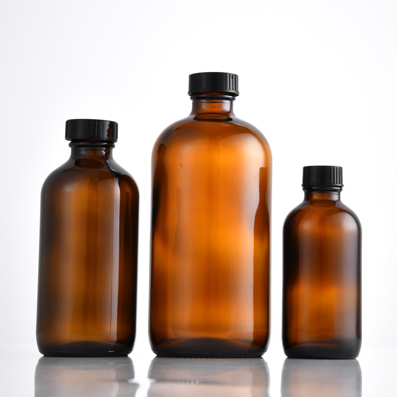 High Quality Clear Boston Round Glass Bottle With Black Twist Lid For Refillable Container