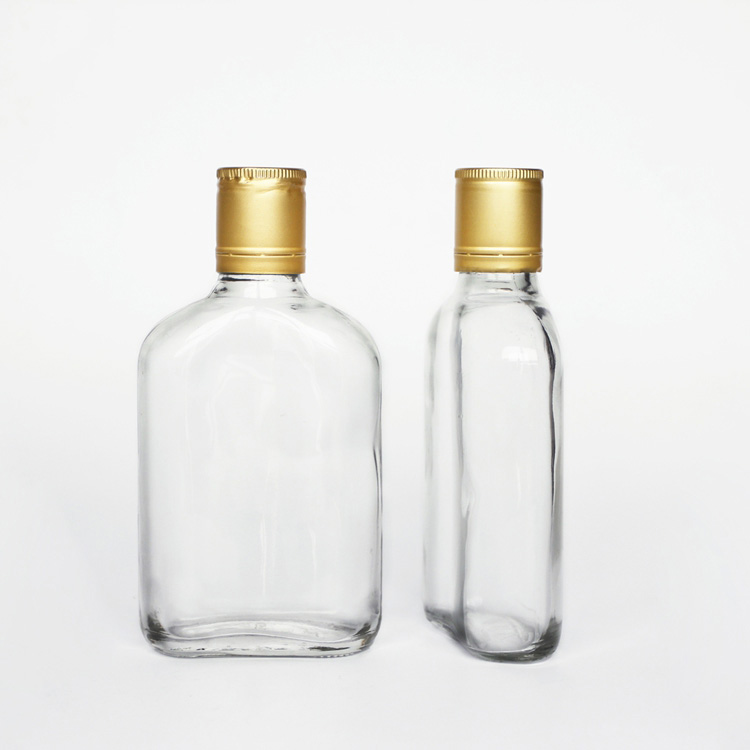 High Quality Clear Flat Flask Liquor Bottle 100ml Whiskey Bottle Glass Alcohol Spirits Glass Bottle