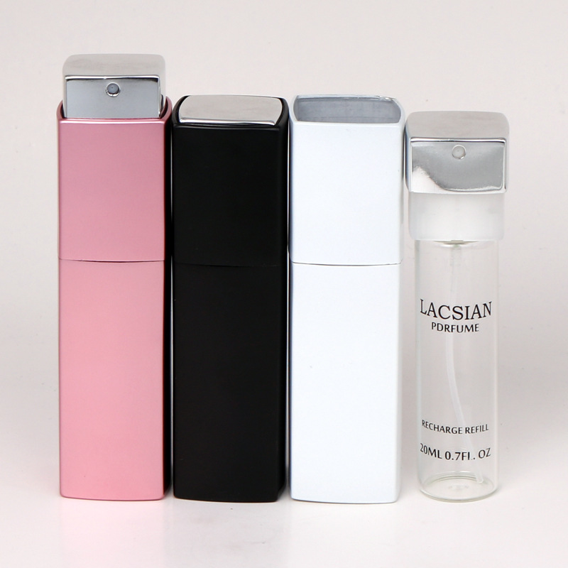 High Quality Colorful 20ml Aluminum Portable Fine Mist Square Twist Perfume Atomizer