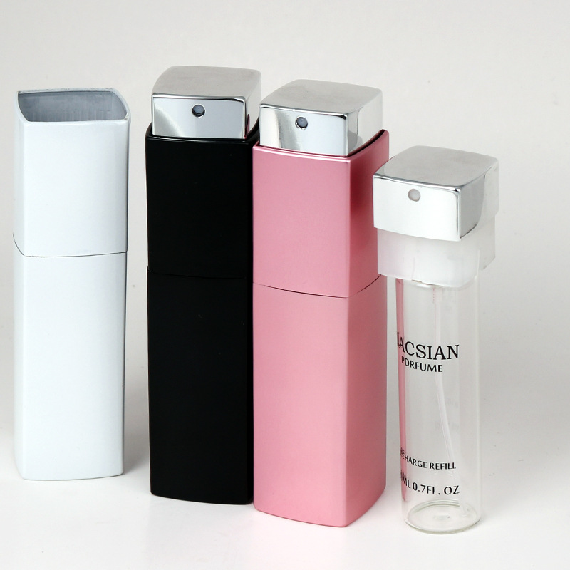 High Quality Colorful 20ml Aluminum Portable Fine Mist Square Twist Perfume Atomizer