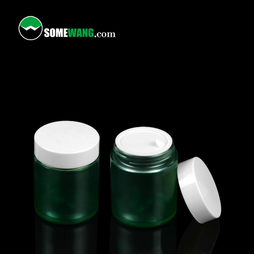 High Quality Cosmetic Packaging Cosmetic Facial Cream Jar Container Matte Frosted Green Glass Jar 100g
