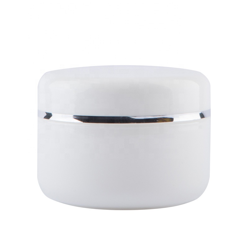 High Quality  Cosmetic Plastic PP White Cream Jar with Silver edge Lid