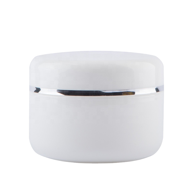 High Quality  Cosmetic Plastic PP White Cream Jar with Silver edge Lid