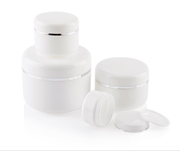 High Quality Cosmetic Plastic PP White Cream Jar with Silver edge Lid