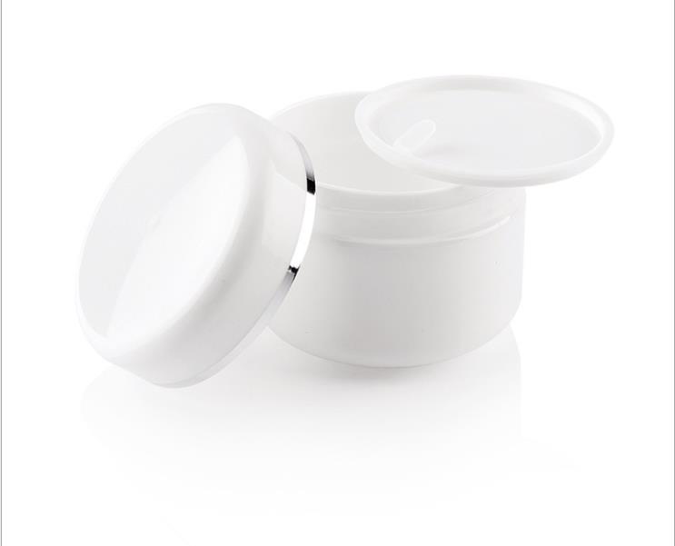 High Quality Cosmetic Plastic PP White Cream Jar with Silver edge Lid