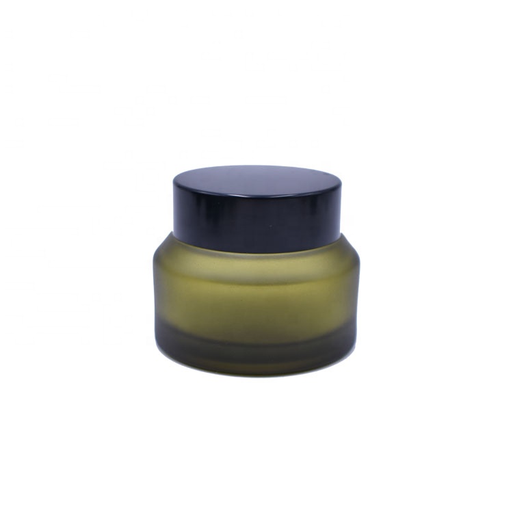 High Quality Cosmetics Packing Skin Care Sloping Shoulder Frosted Green 1oz 30g 30 Ml Glass Cosmetic Cream Jar