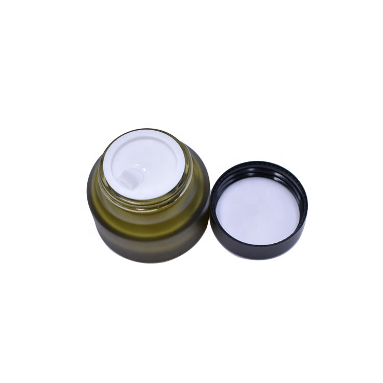 High Quality Cosmetics Packing Skin Care Sloping Shoulder Frosted Green 1oz 30g 30 Ml Glass Cosmetic Cream Jar