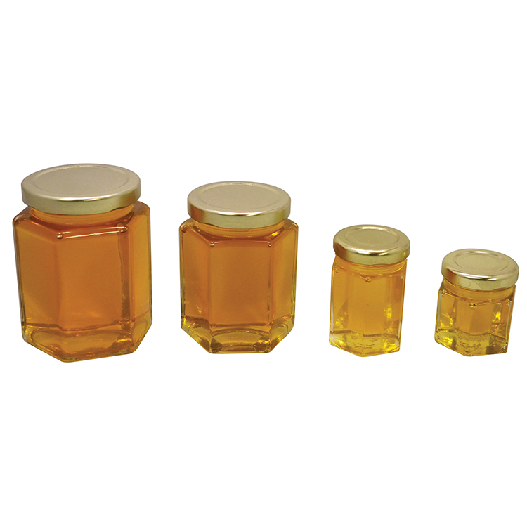 High Quality Custom Label Design Glass Honey Jar Jam Bottle With Wooden Lid Hexagon Honey Container