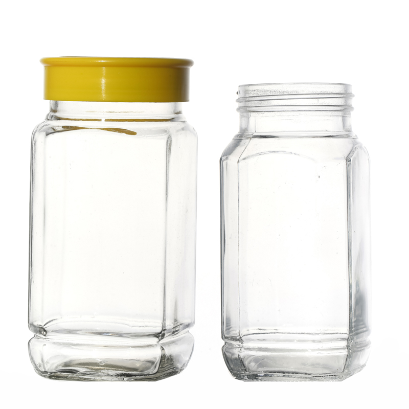 High Quality Customize Food Storage Square Octagonal Empty Honey Glass Jars Wholesale with Plastic Lids