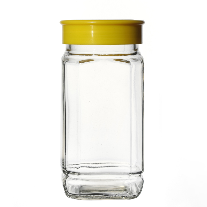 High Quality Customize Food Storage Square Octagonal Empty Honey Glass Jars Wholesale with Plastic Lids
