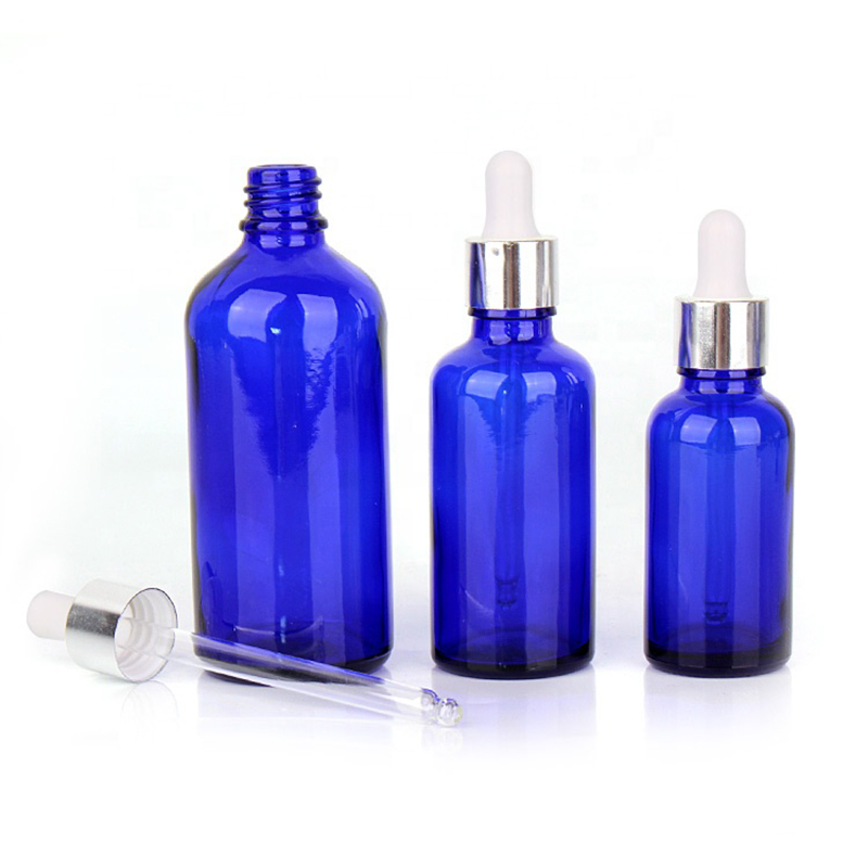 High Quality Dropper Bottle Packaging 15ml 30ml 50ml 100ml Blue Color Essential Oil Glass Bottle