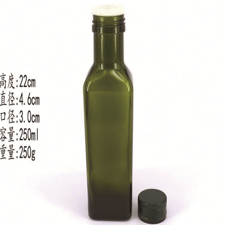 High Quality Durable 250Ml 500Ml 750Ml Jasper Green Square Glass Stocked Olive Oil Bottle