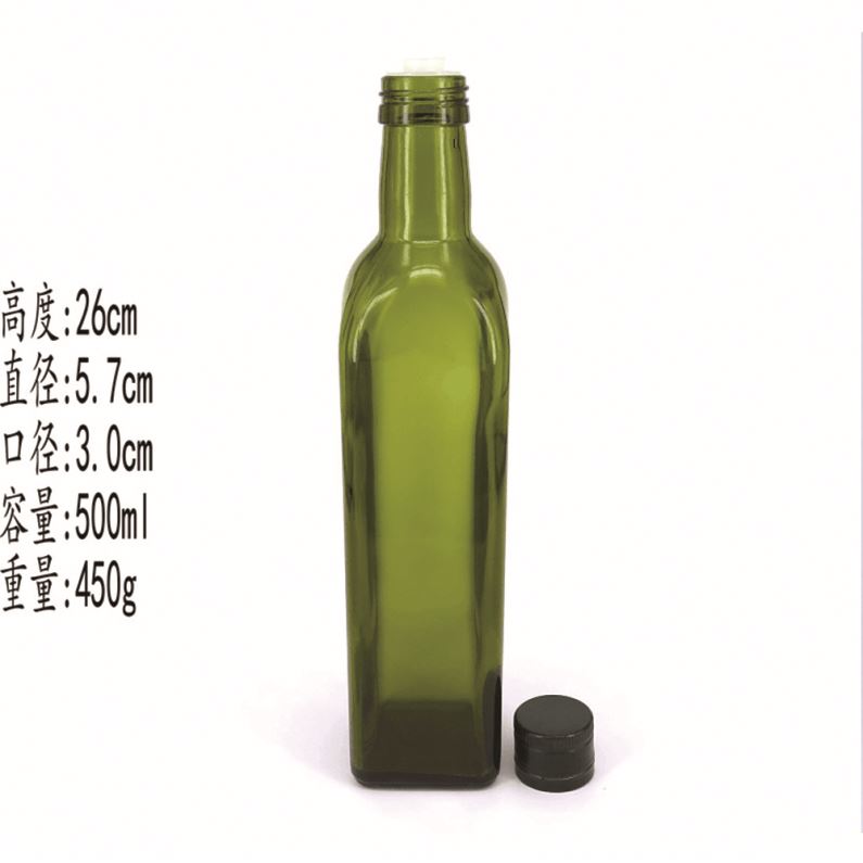High Quality Durable 250Ml 500Ml 750Ml Jasper Green Square Glass Stocked Olive Oil Bottle