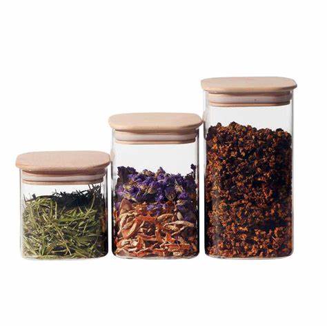 High Quality Durable Transparent Round Food Storage Glass Jar With Wood Lid