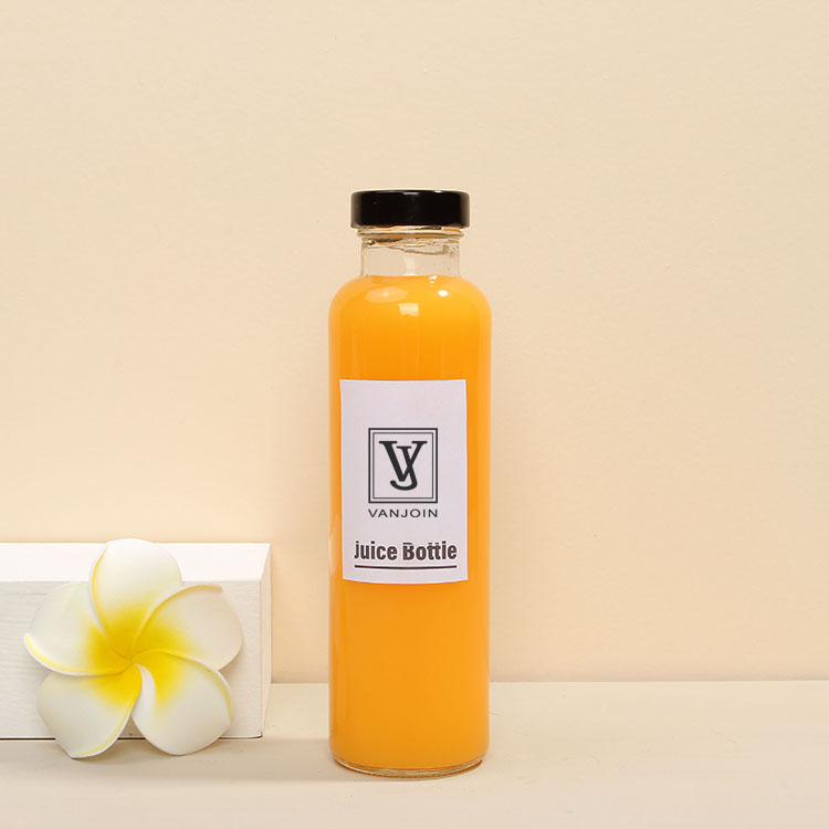 High Quality Empty 12oz fruit juice glass bottle transparent Beverage Packaging Containers Straight Shape With Metal Lids