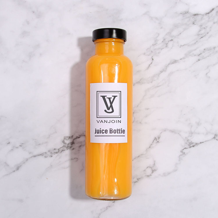 High Quality Empty 12oz fruit juice glass bottle transparent Beverage Packaging Containers Straight Shape With Metal Lids