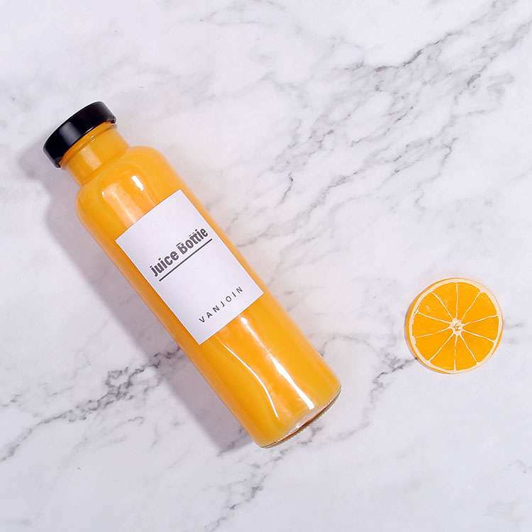 High Quality Empty 12oz fruit juice glass bottle transparent Beverage Packaging Containers Straight Shape With Metal Lids