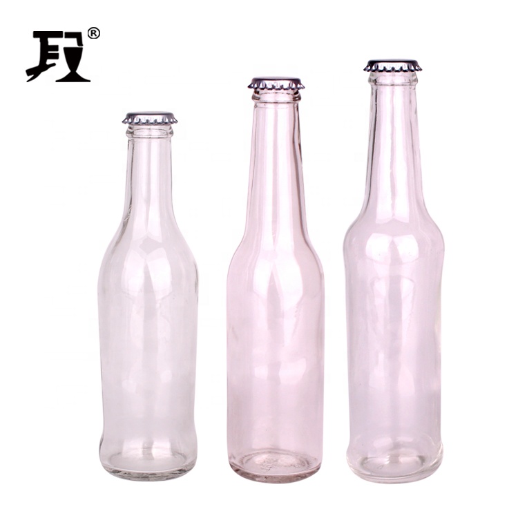 High Quality Empty 200ml 300ml Clear Glass Beverage Juice Bottle with crown cap