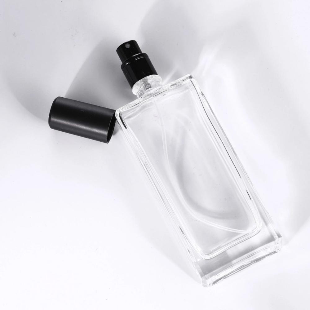 High Quality Empty 50ml Clear Rectangle Glass Spray Bottles Refillable Square Glass Perfume Bottle