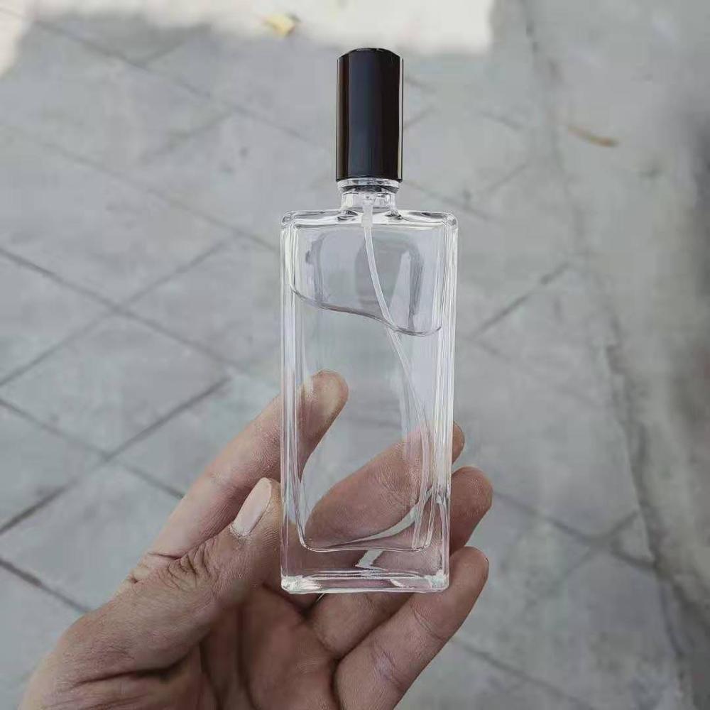 High Quality Empty 50ml Clear Rectangle Glass Spray Bottles Refillable Square Glass Perfume Bottle
