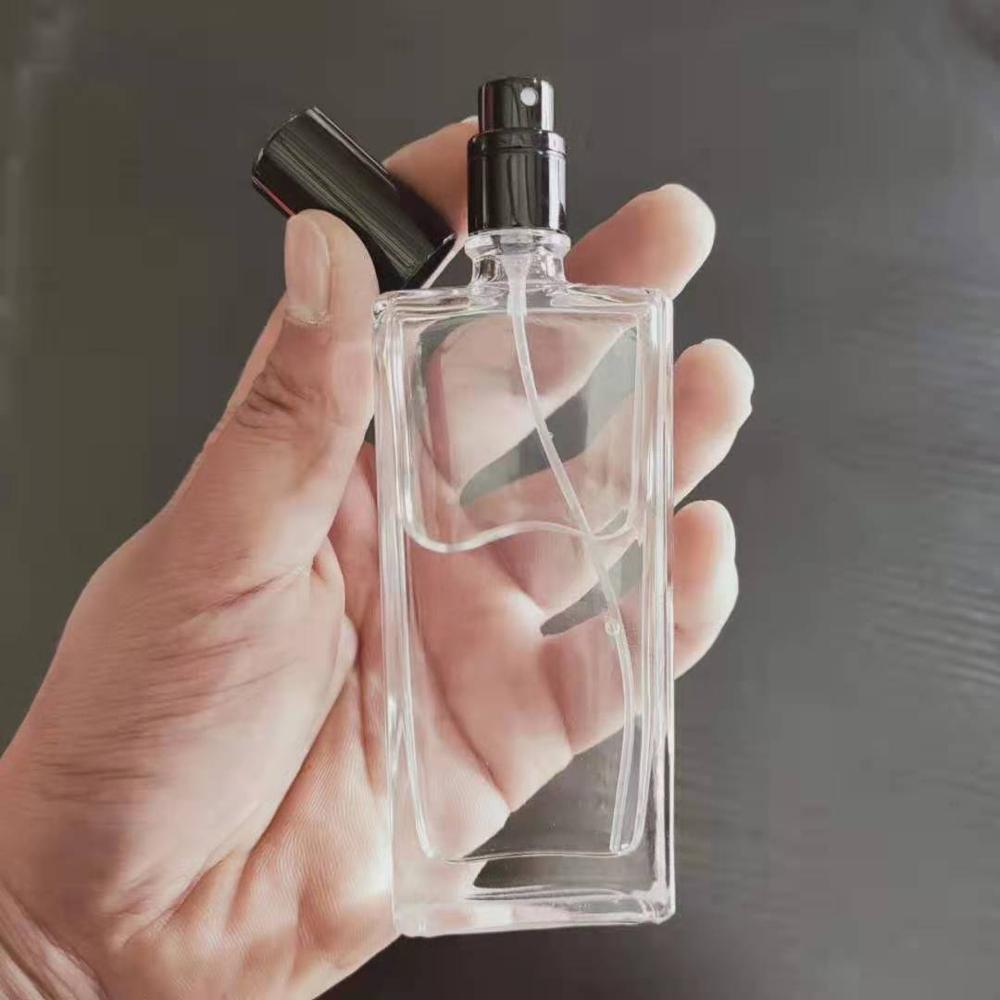 High Quality Empty 50ml Clear Rectangle Glass Spray Bottles Refillable Square Glass Perfume Bottle