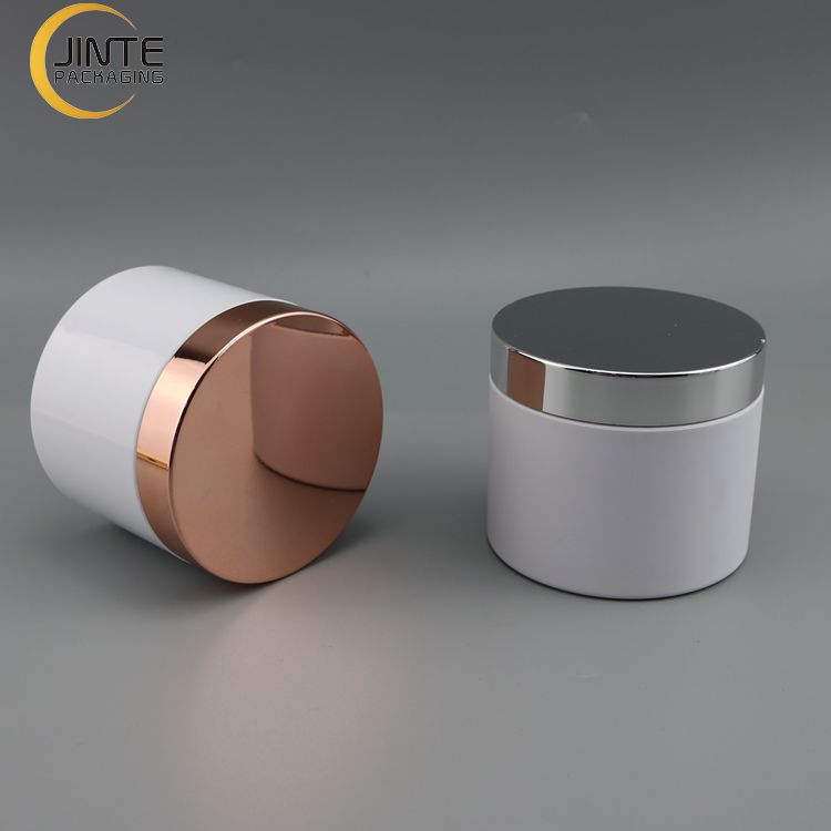 High Quality Empty 8oz White Plastic Cosmetic Cream Jar With Metallic Color Screw Cap