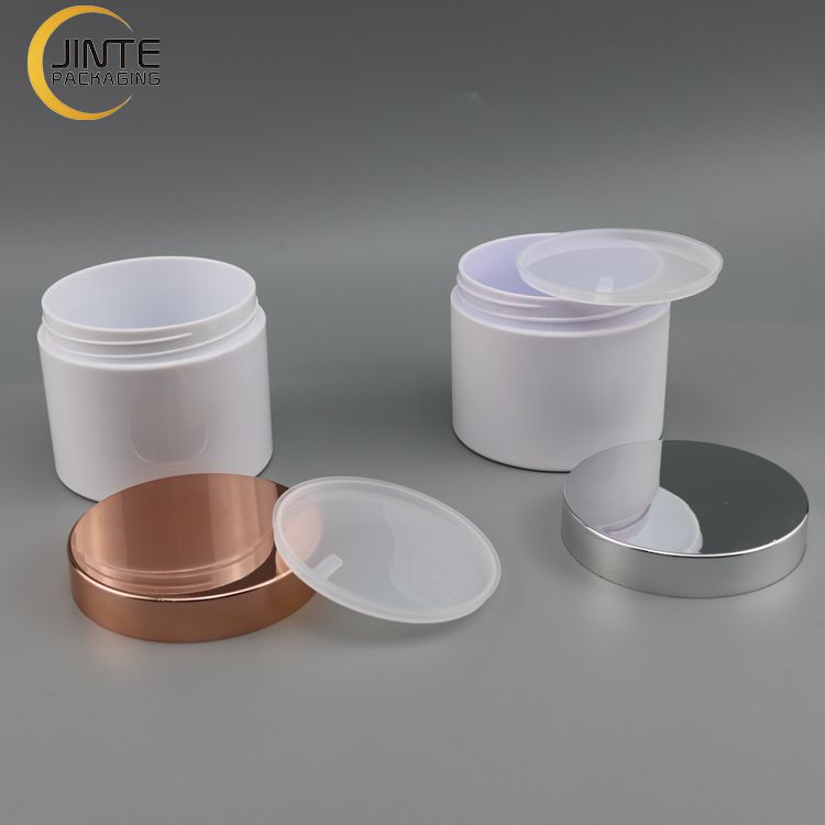 High Quality Empty 8oz White Plastic Cosmetic Cream Jar With Metallic Color Screw Cap