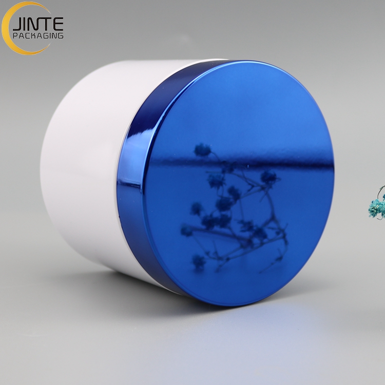 High Quality Empty 8oz White Plastic Cosmetic Cream Jar With Metallic Color Screw Cap