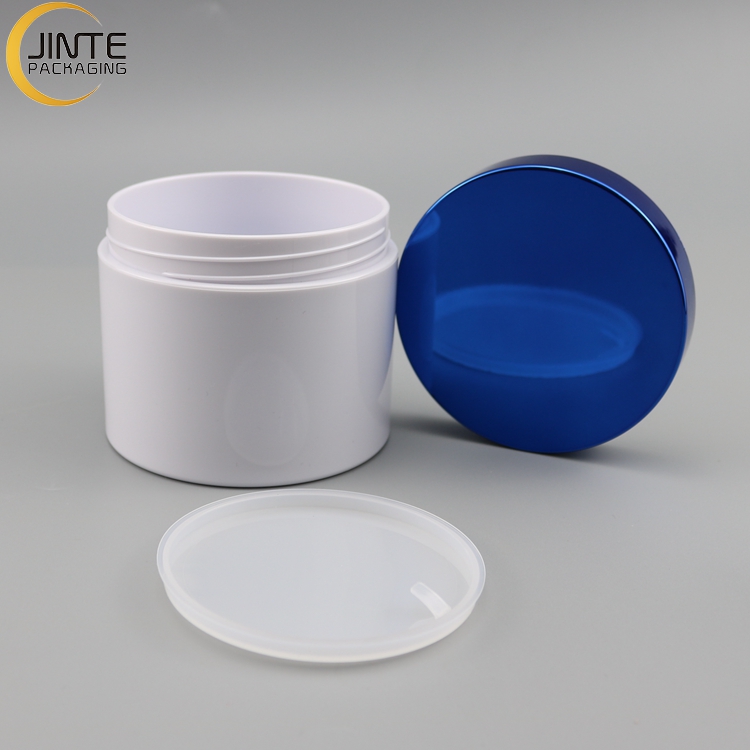 High Quality Empty 8oz White Plastic Cosmetic Cream Jar With Metallic Color Screw Cap