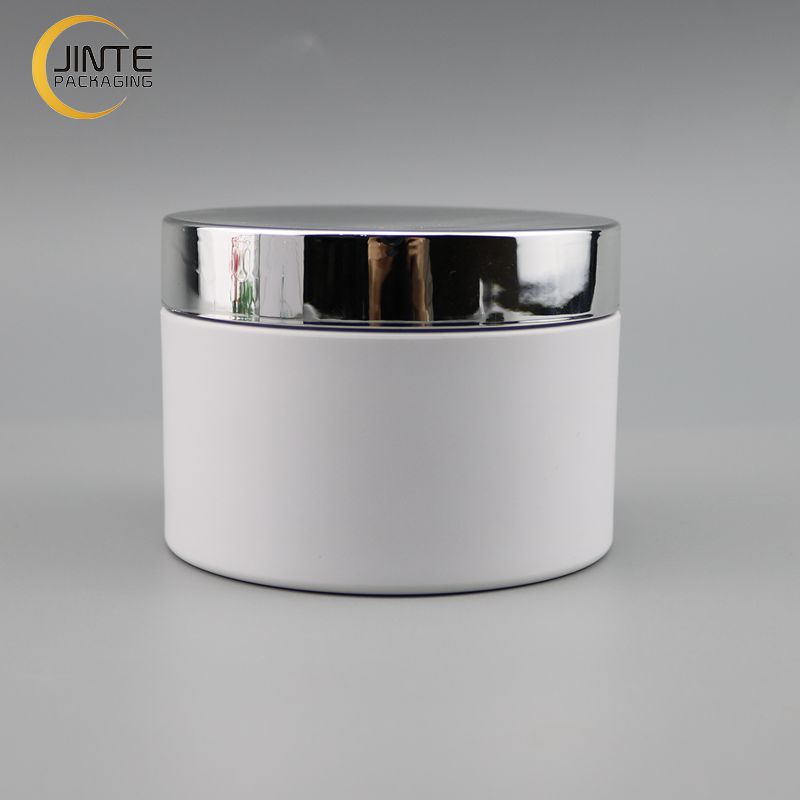 High Quality Empty 8oz White Plastic Cosmetic Cream Jar With Metallic Color Screw Cap