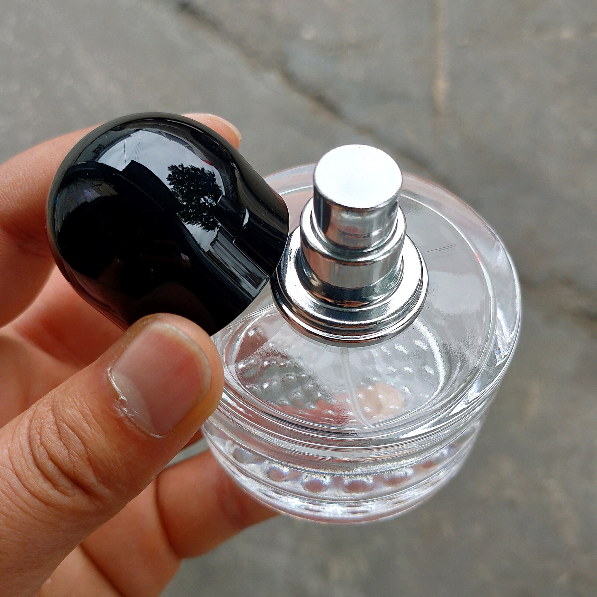 High Quality Empty Clear 50ml Round Thick Parfum Glass Bottle Spray Perfume Crimp Bottles Cosmetic Container