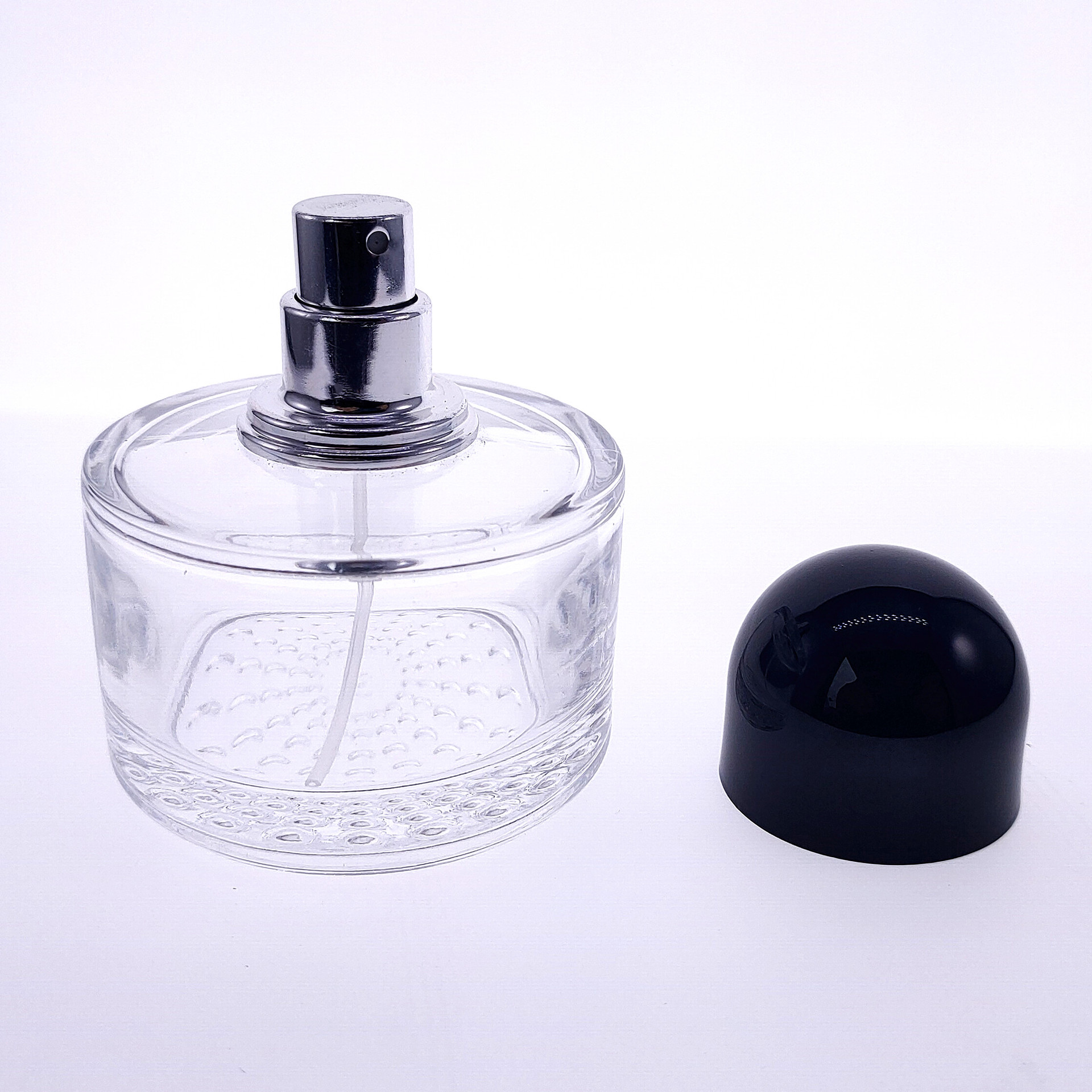 High Quality Empty Clear 50ml Round Thick Parfum Glass Bottle Spray Perfume Crimp Bottles Cosmetic Container