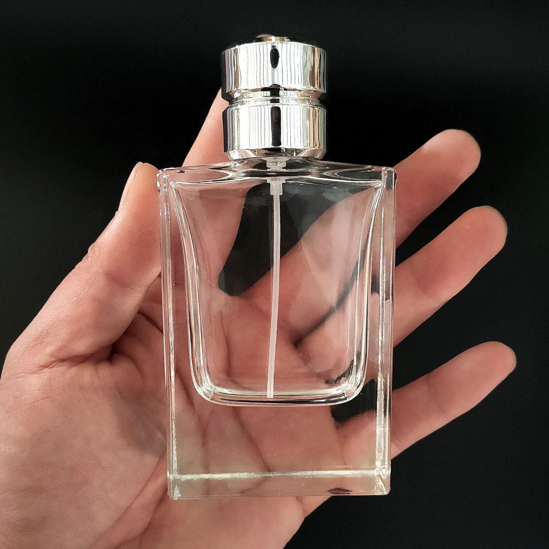 High Quality Empty Thick Clear 50ml Glass Spray Parfum Bottle Square Crimp Perfume Bottles Wholesale