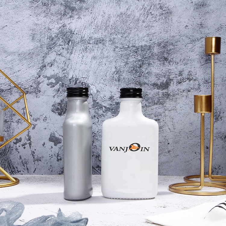 High Quality Flat Flask 200ml Cold Brew Coffee Bottle 250ml Glass Whisky Liquor Bottle with Aluminum lid