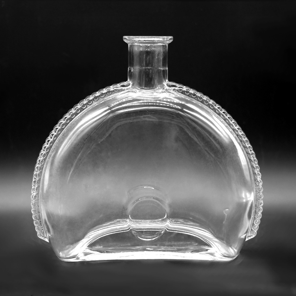 High Quality Flat Round Flint Clear 50cl Glass Brandy Vodka Liquor Whisky Bottle