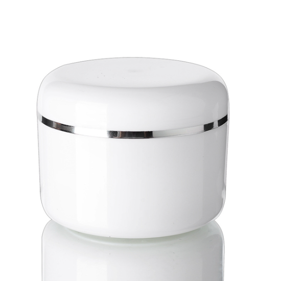 High Quality Free Sample Cosmetic Body Lotion Container 100g 100ml White Plastic Face Cream Jar with Silver Edge